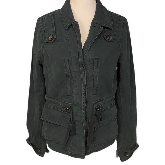 anthro Hei Hei Cargo Canvas Utility Jacket Military Long Sleeve Blue Size 6 - Picture 1 of 11